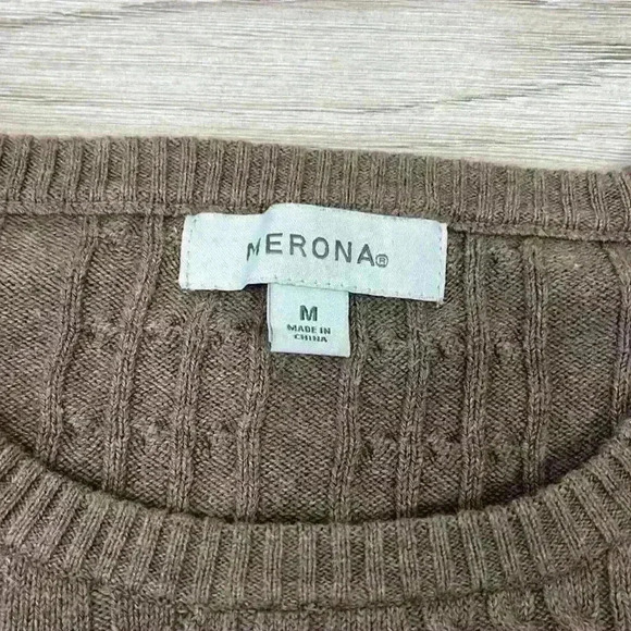 Merona Brown Cable Knit Pullover Sweater Size M - Picture 5 of 8